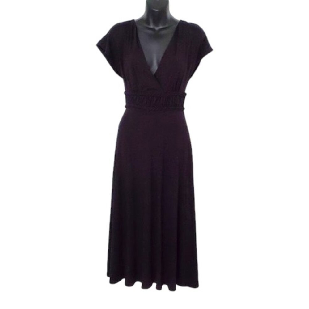 Josephine Chaus Effortless Black Soft Jersey Cinched Waist V-Neck Dress Size S